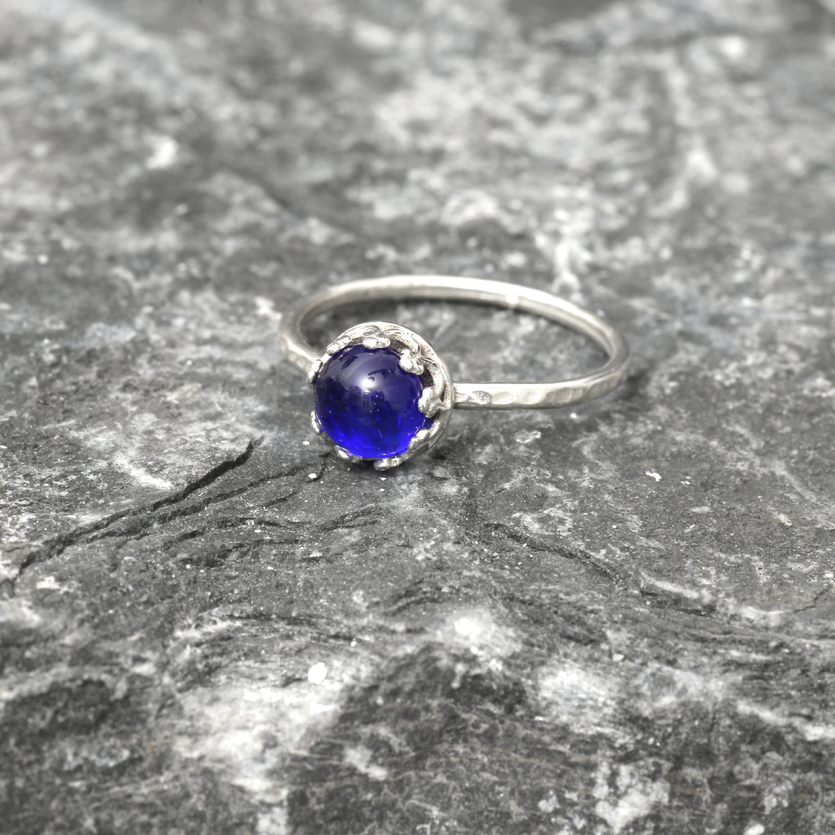 6mm Blue Stone Silver Ring